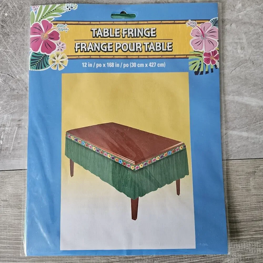 6 Pack 12X168 Inch Green Fringe Rectangle Table Skirts Tiki Beach Party Decor